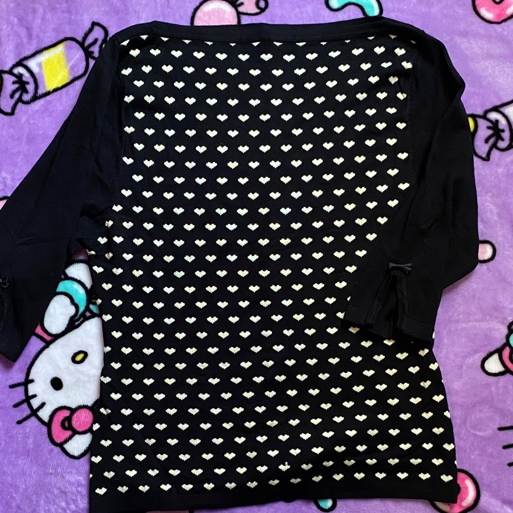 Banned Apparel ✨ Black and White Heart Patterned Boatneck Sweater Top size Large